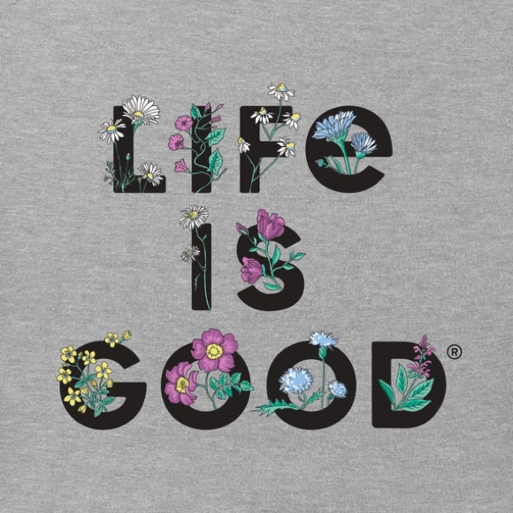 NWT LIFE IS GOOD WOMEN'S LIG STACK FLOWERS SHORT SLEEVE TEE - Picture 3 of 6